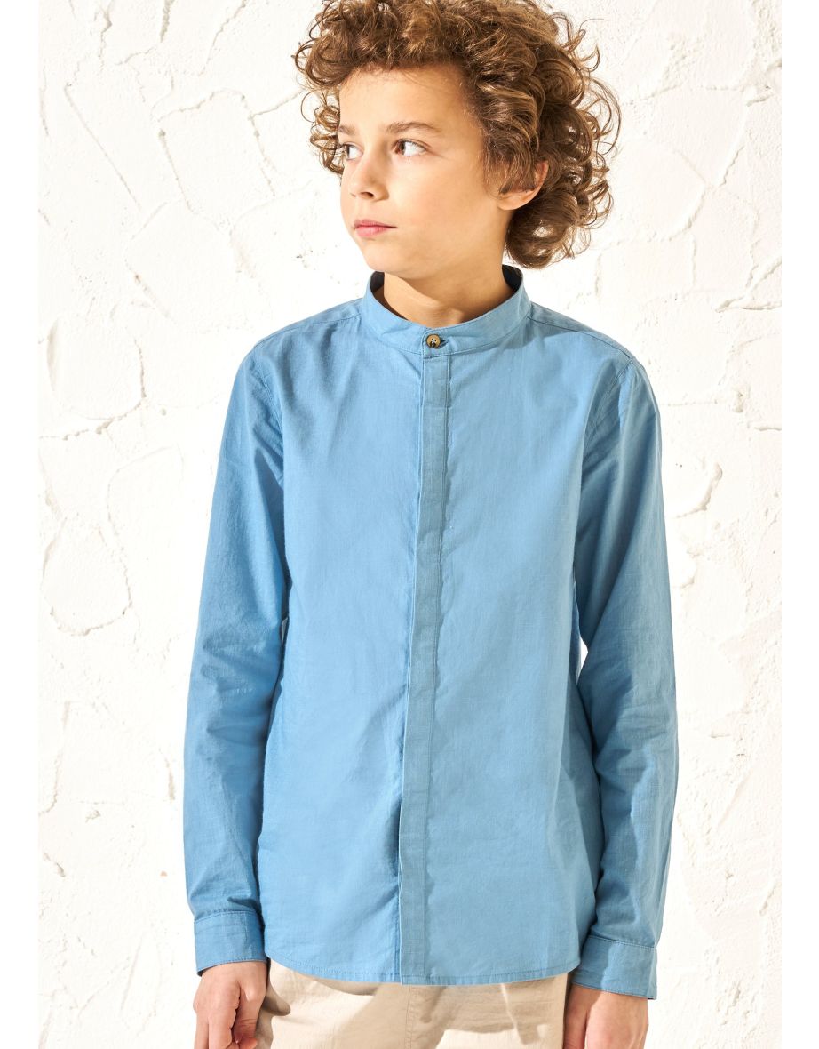 Omar Blue Mandarin Shirt