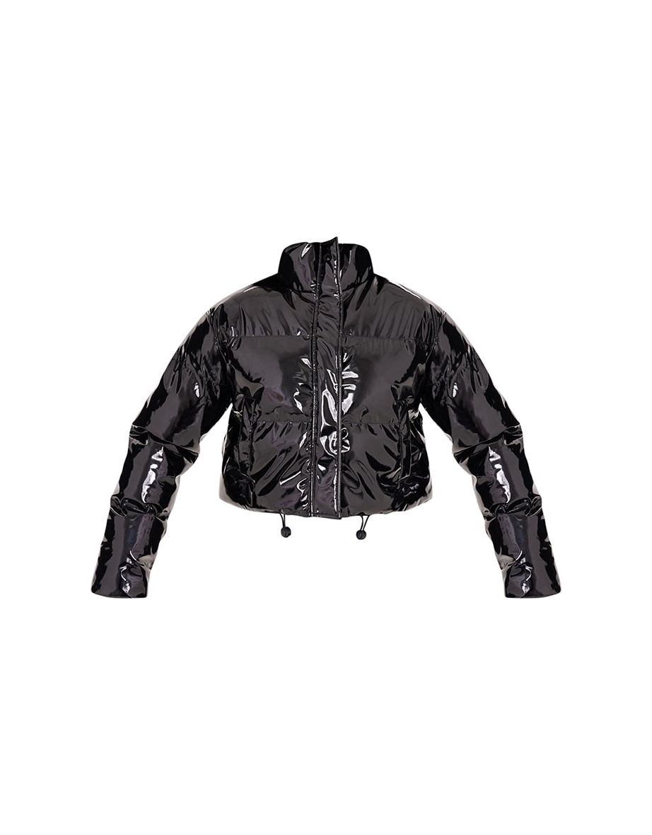Black Vinyl Bubble Puffer Jacket - 4