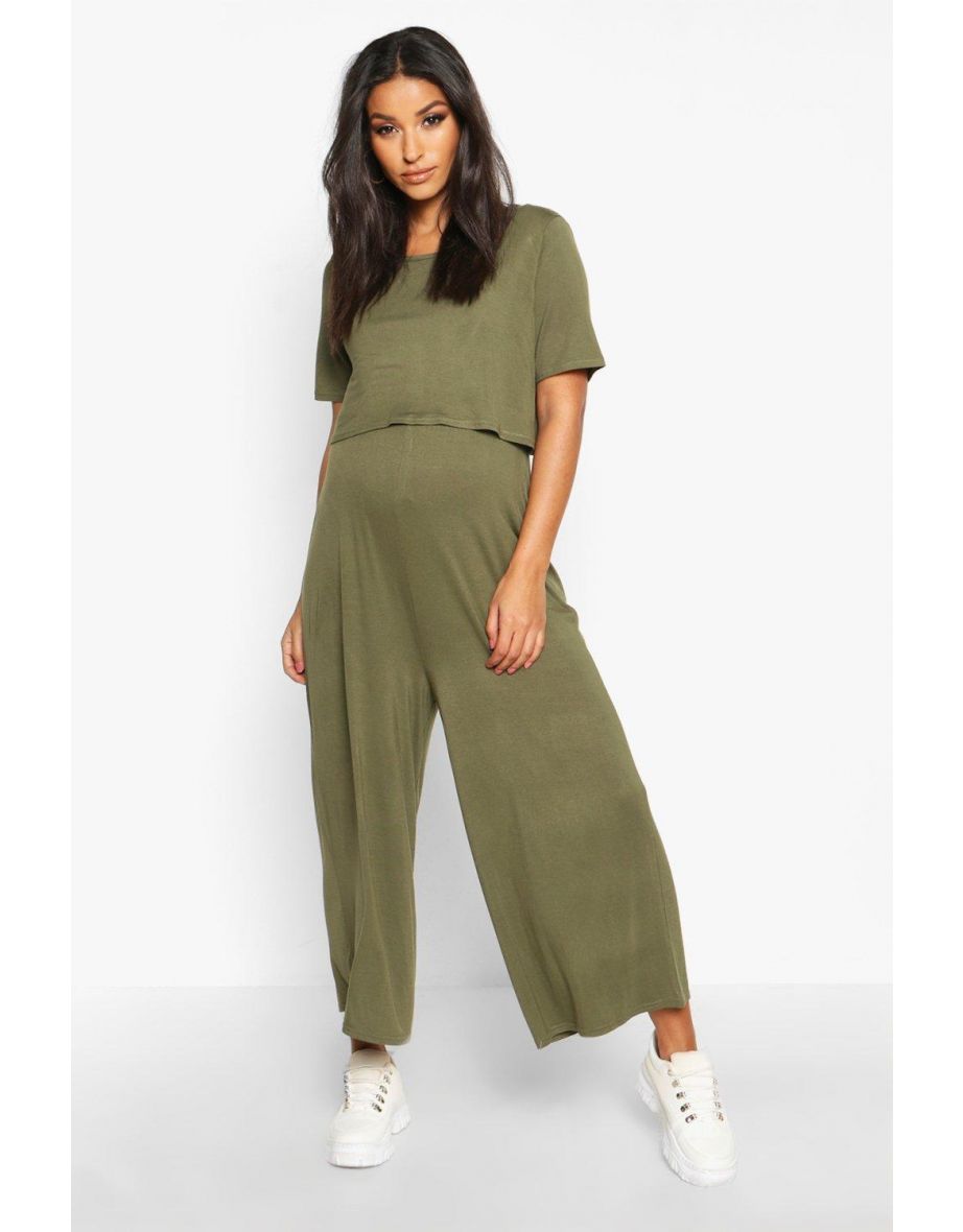 Maternity Nursing Culotte Jumpsuit - khaki