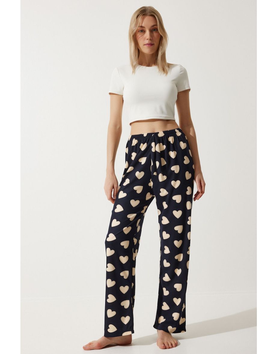 Women's Black Cream Patterned Soft Textured Knitted Pajamas