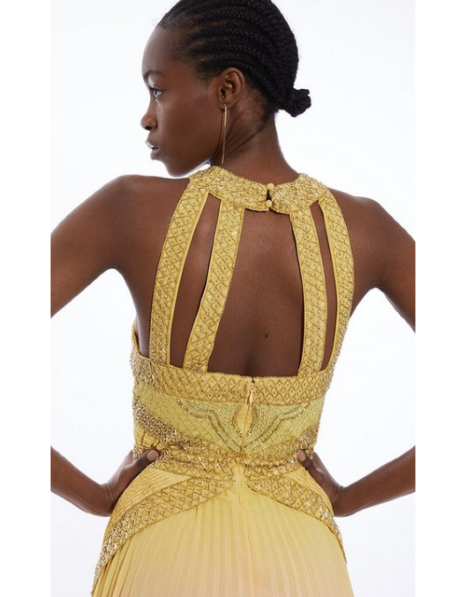 Geo Embellished Ombre Pleated Woven Maxi Dress - 4