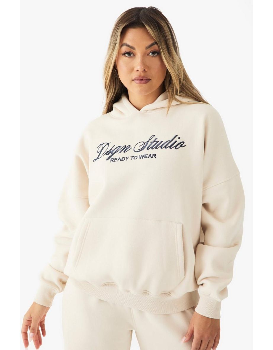 DSGN STUDIO EMBROIDERED SCRIPT OVERSIZED HOODIE