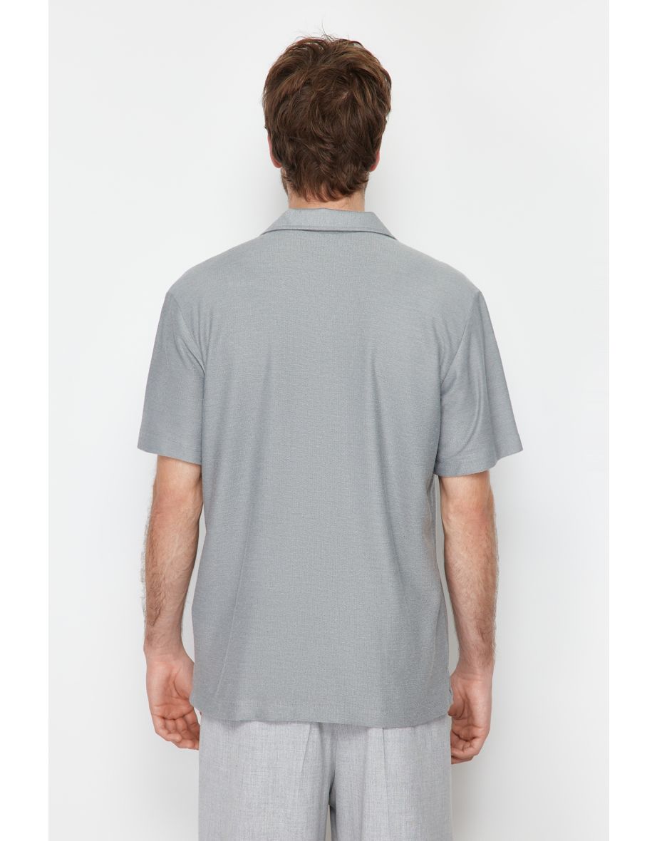 Men's Gray Relaxed Fit Wide Collar Shirt - 7