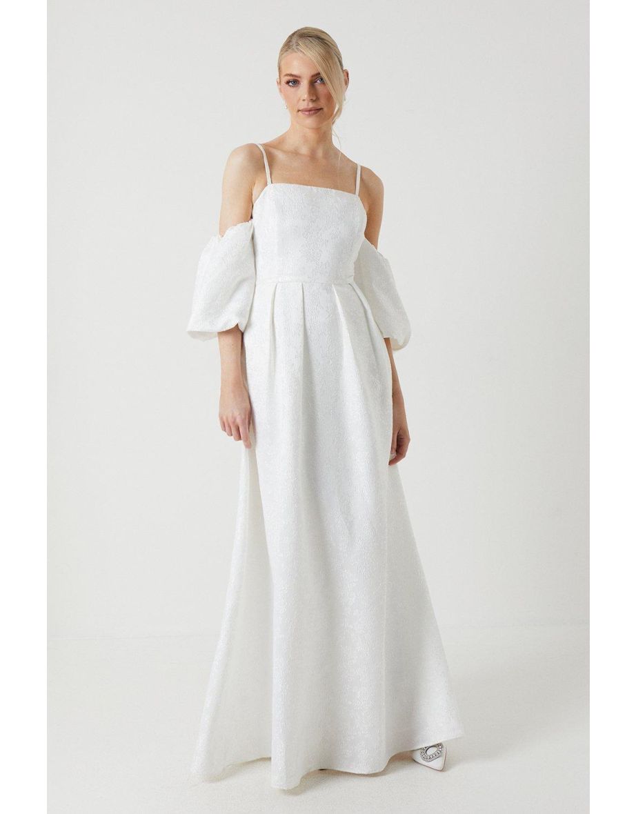 Detachable Puff Sleeves Bandeau Wedding Dress