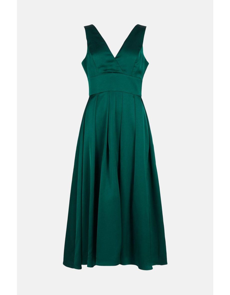 Full Skirted Satin Midi Dress - 3