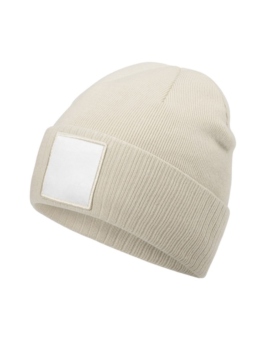 Beechfield Appliqué Patch Beanie - Oatmeal/White - 1