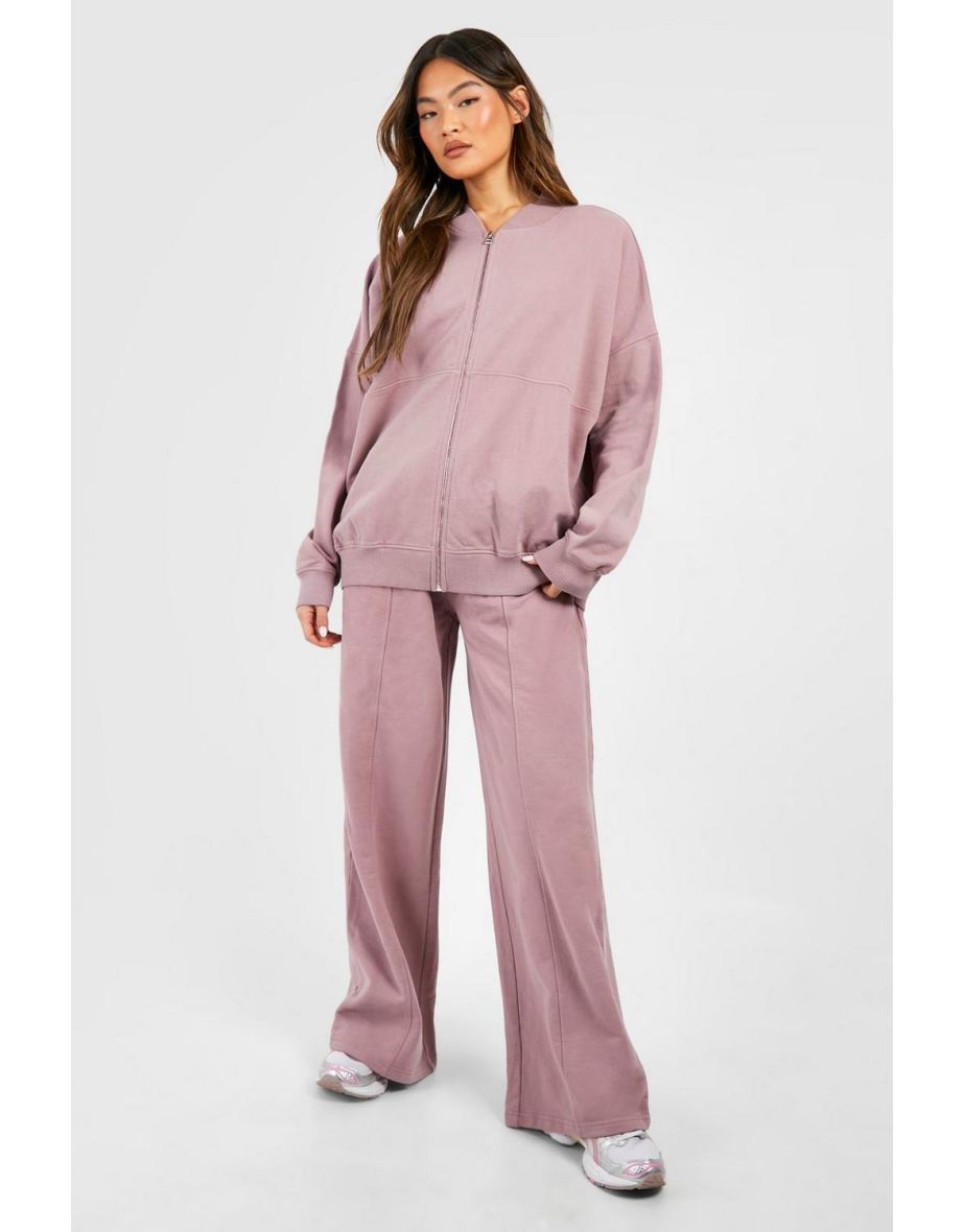 Washed Zip Through Bomber Straight Leg Tracksuit - rose