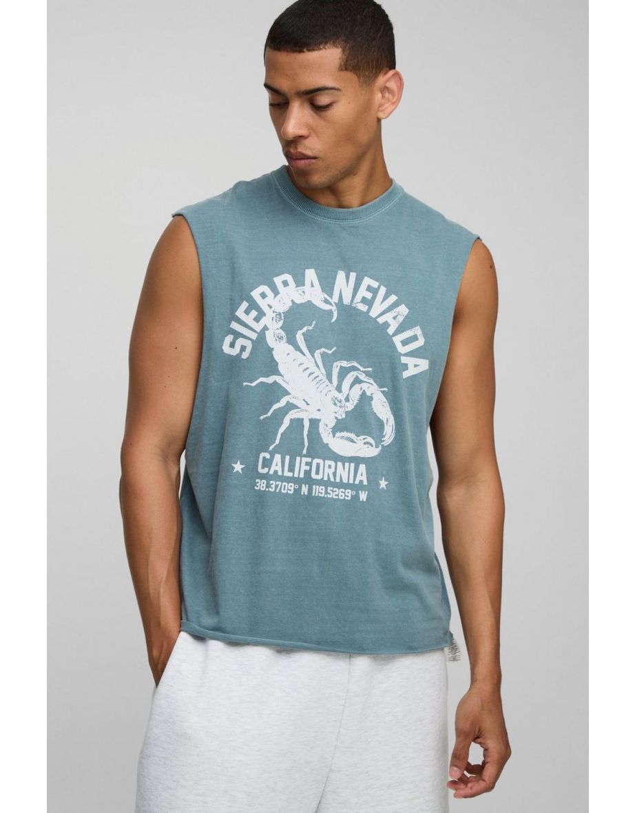 Teal Oversized Boxy Scorpion Washed Graphic Tank - teal