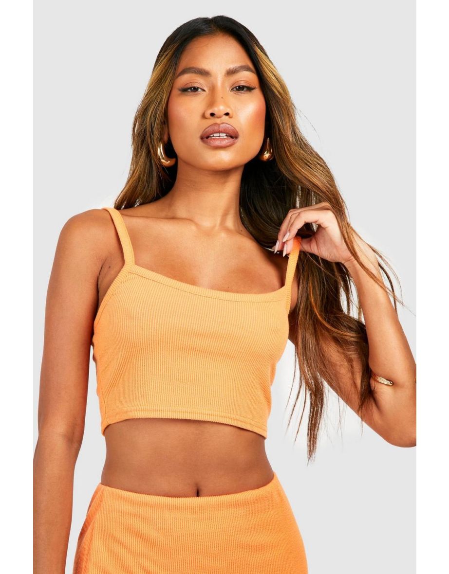 Ribbed Cropped Strappy Top - papaya