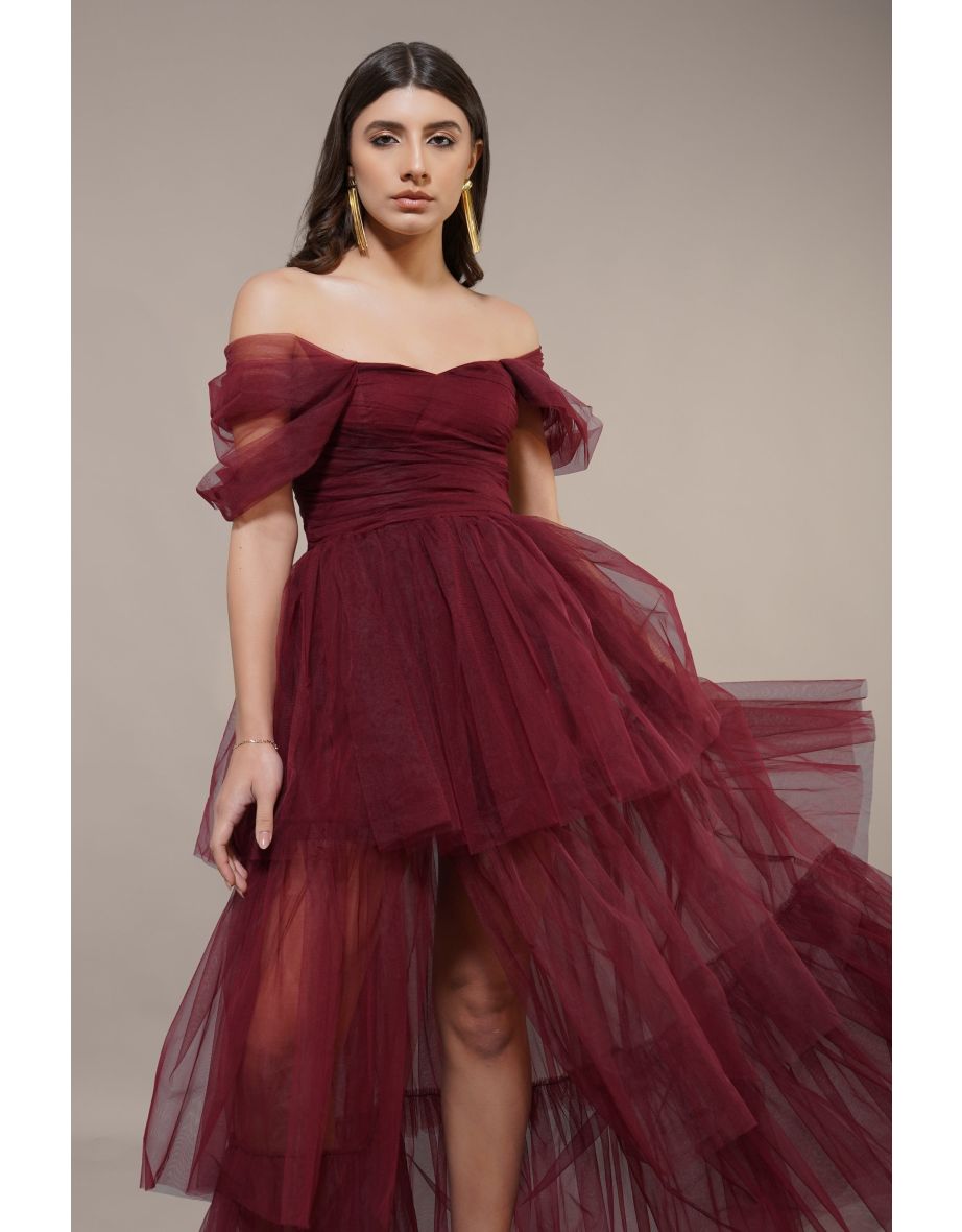 Sydney Burgundy Tulle Maxi Dress - 6