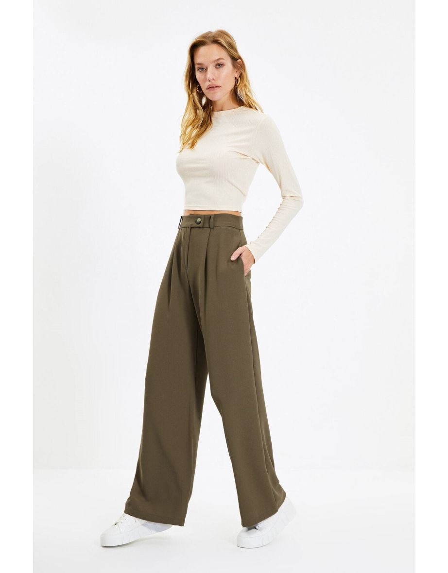 Trendyol Collection Khaki Wide Leg/Wide Leg Woven Trousers