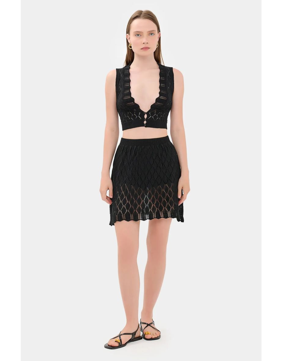 Crochet Plunge Neck Sleeveless High Waist Coords