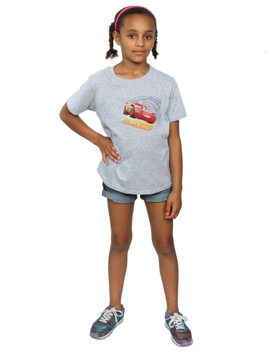 Cars Girls Lightning McQueen Cotton T-Shirt - Sports Grey