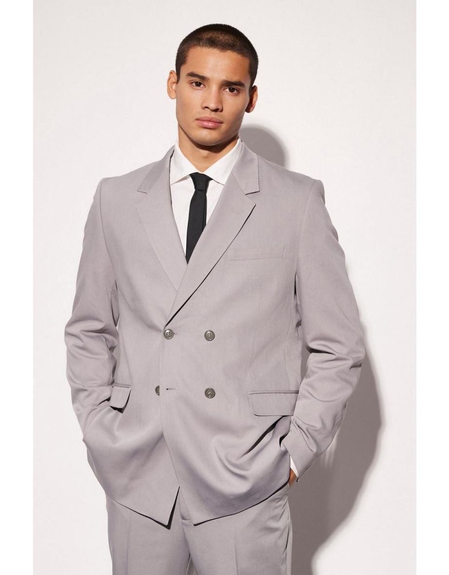 Relaxed Fit Double Breasted Suit Jacket - grey