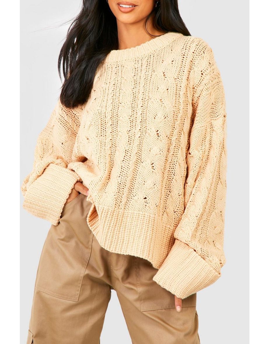 Petite Crew Neck Rib Cable Jumper - light beige - 3