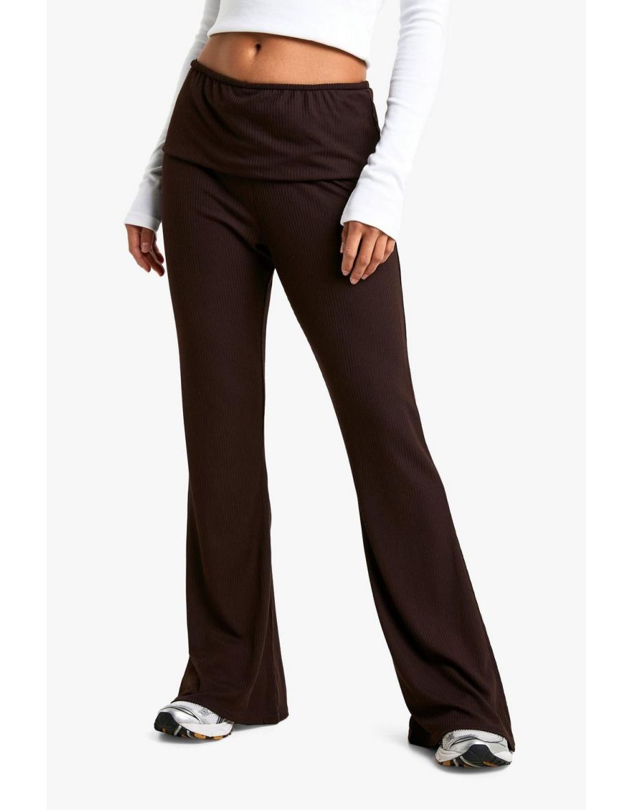 Petite Fold Over Waistband Soft Rib Flare Trouser - 3