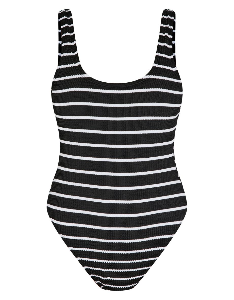 Black Monochrome Crinkle Backless Swimsuit - 6