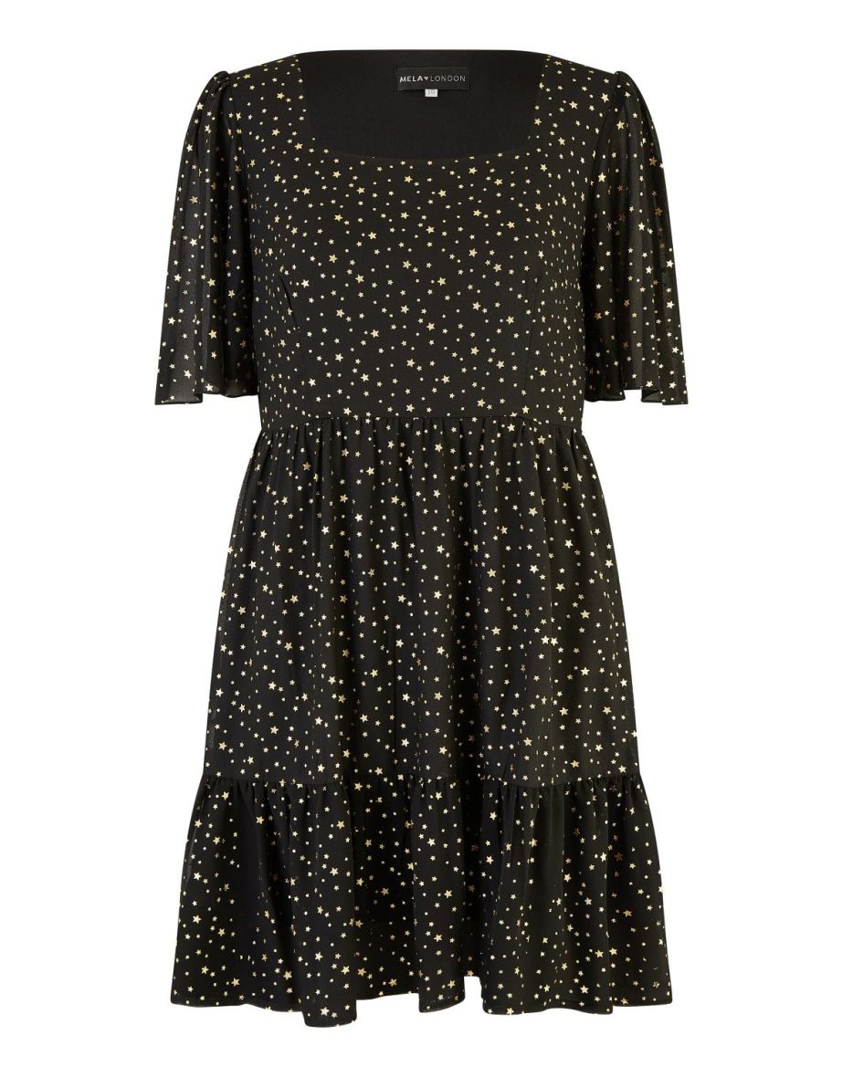 Mela Black Star Print Skater Dress - 6