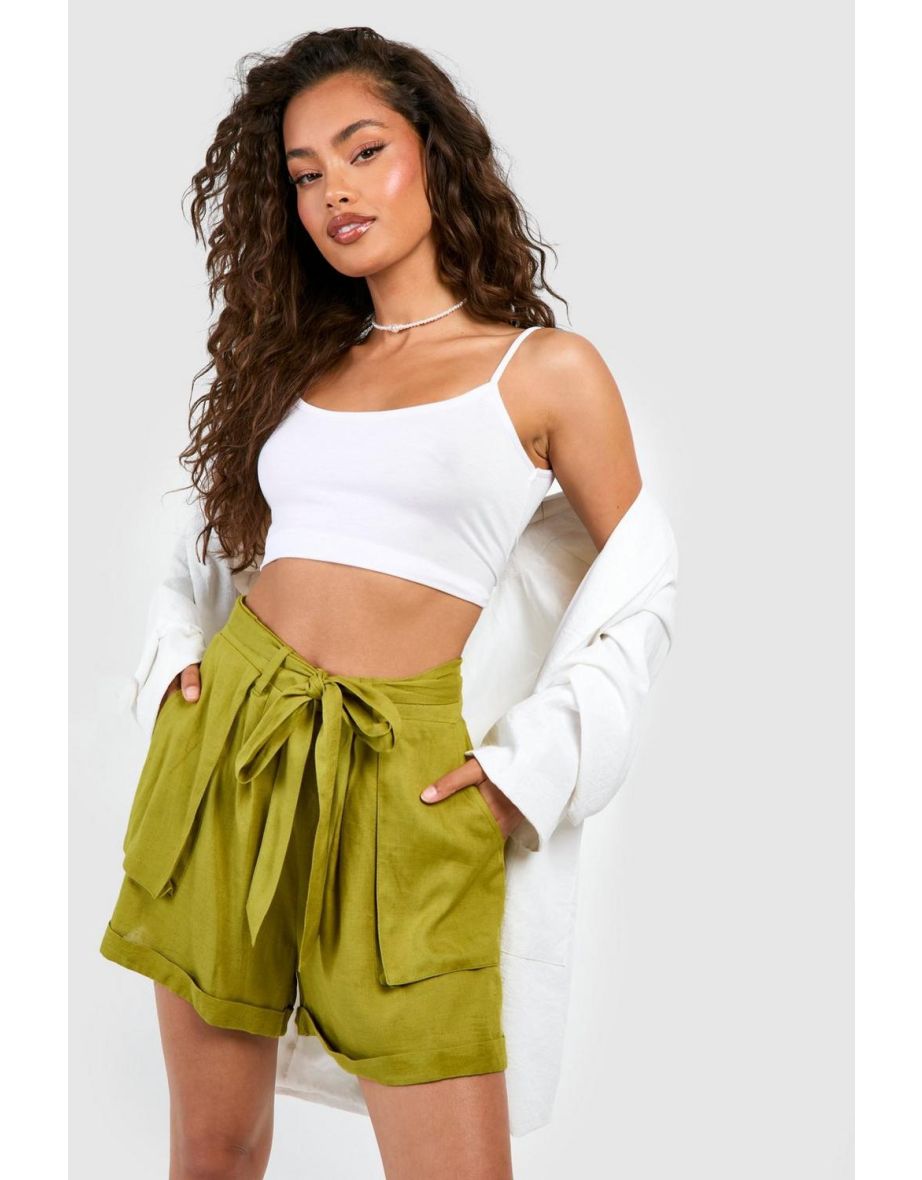 Tie Waist Linen Short - khaki