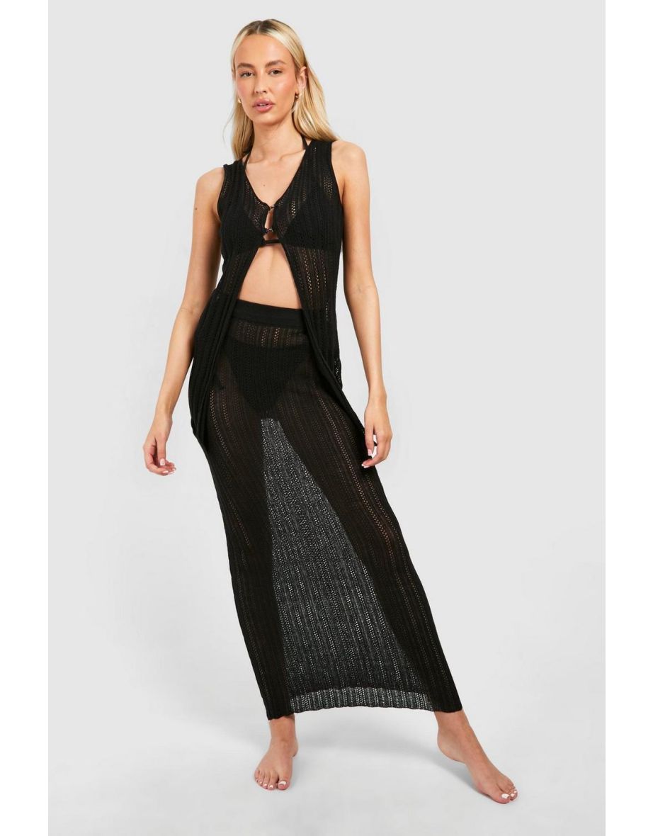 Shop Tall Crochet Waistcoat And Maxi Skirt Knitted Set black Online in Bahrain VogaCloset