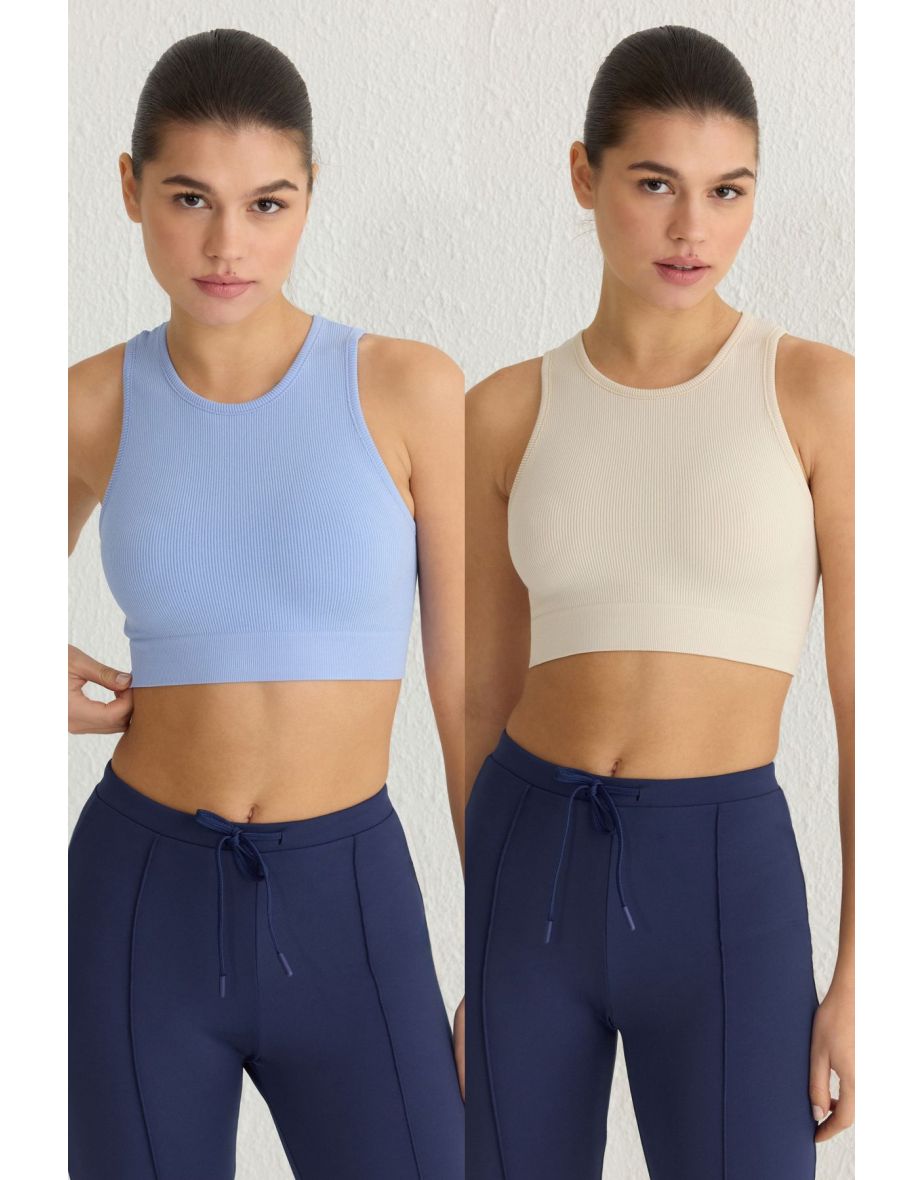 Stone-Blue Seamless Cupless Sports Bra