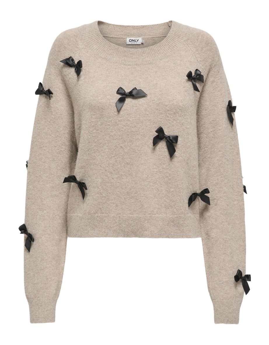 Beige wool Sweater with bow detail