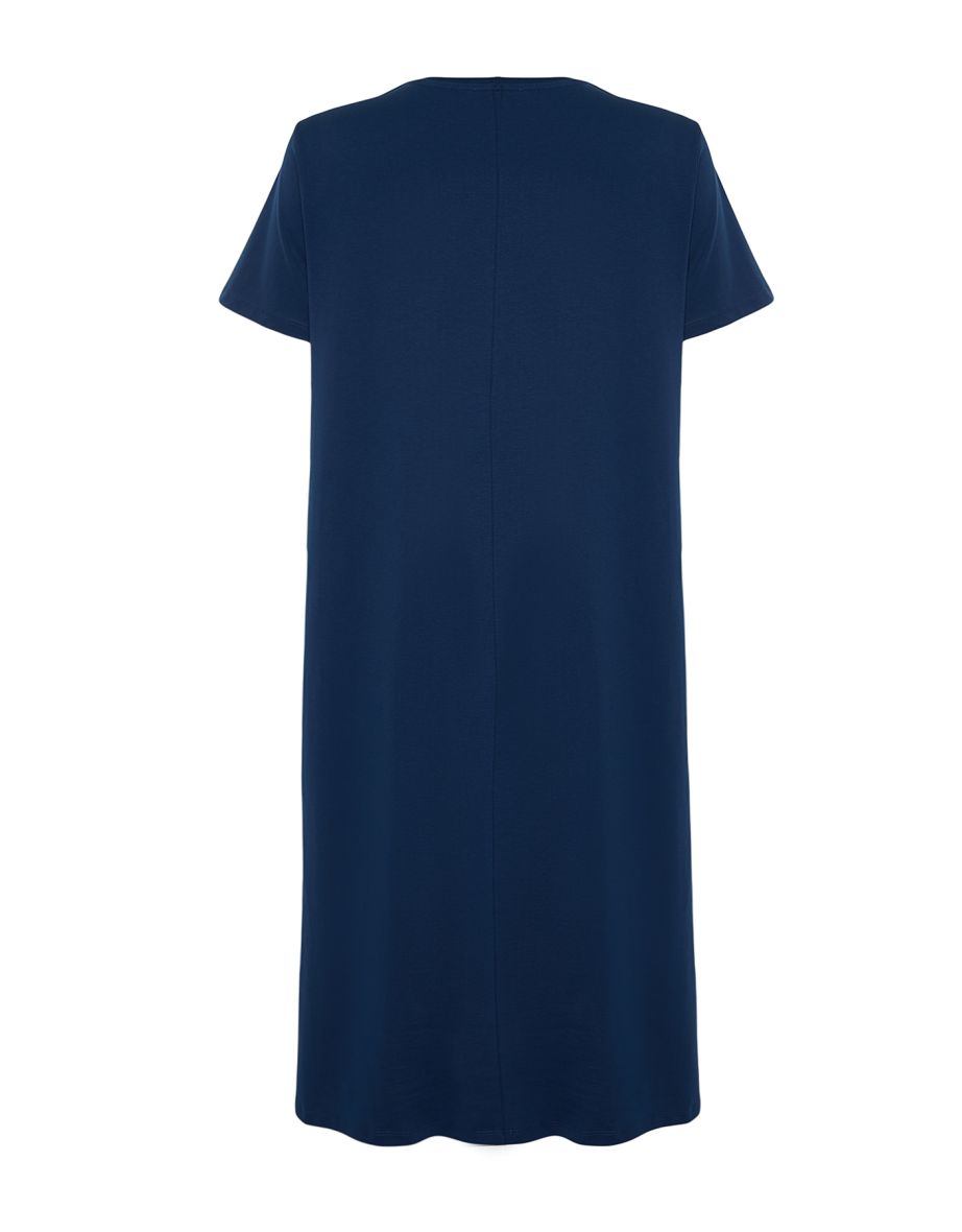 Navy Blue Midi Knitted T-shirt Dress - 7