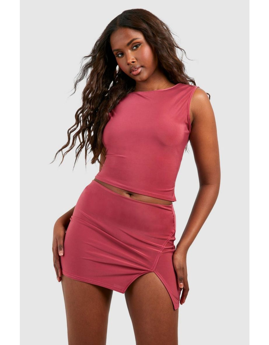 Shop Slinky Side Split Mini Skirt mauve Online in Qatar VogaCloset