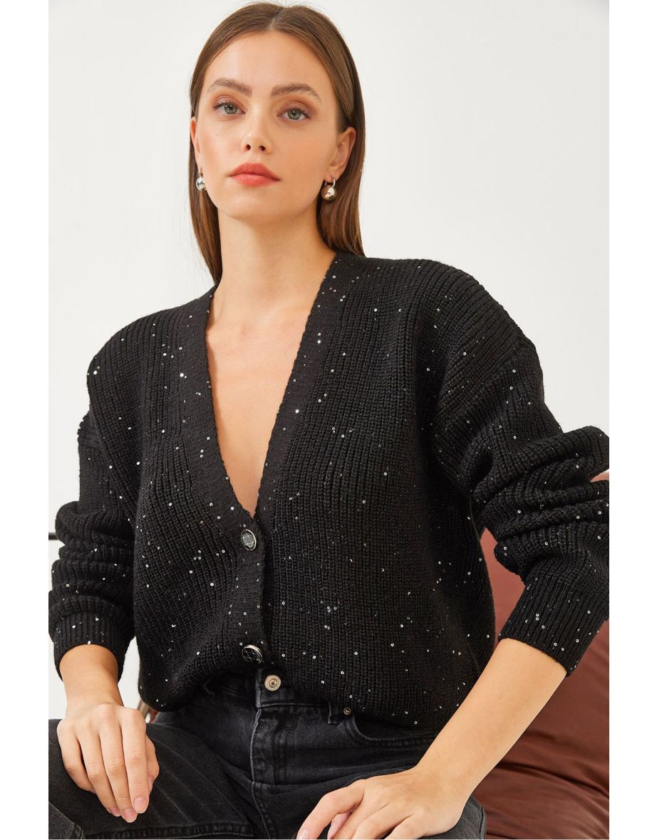 Women's Button Detail Sequin Cardigan