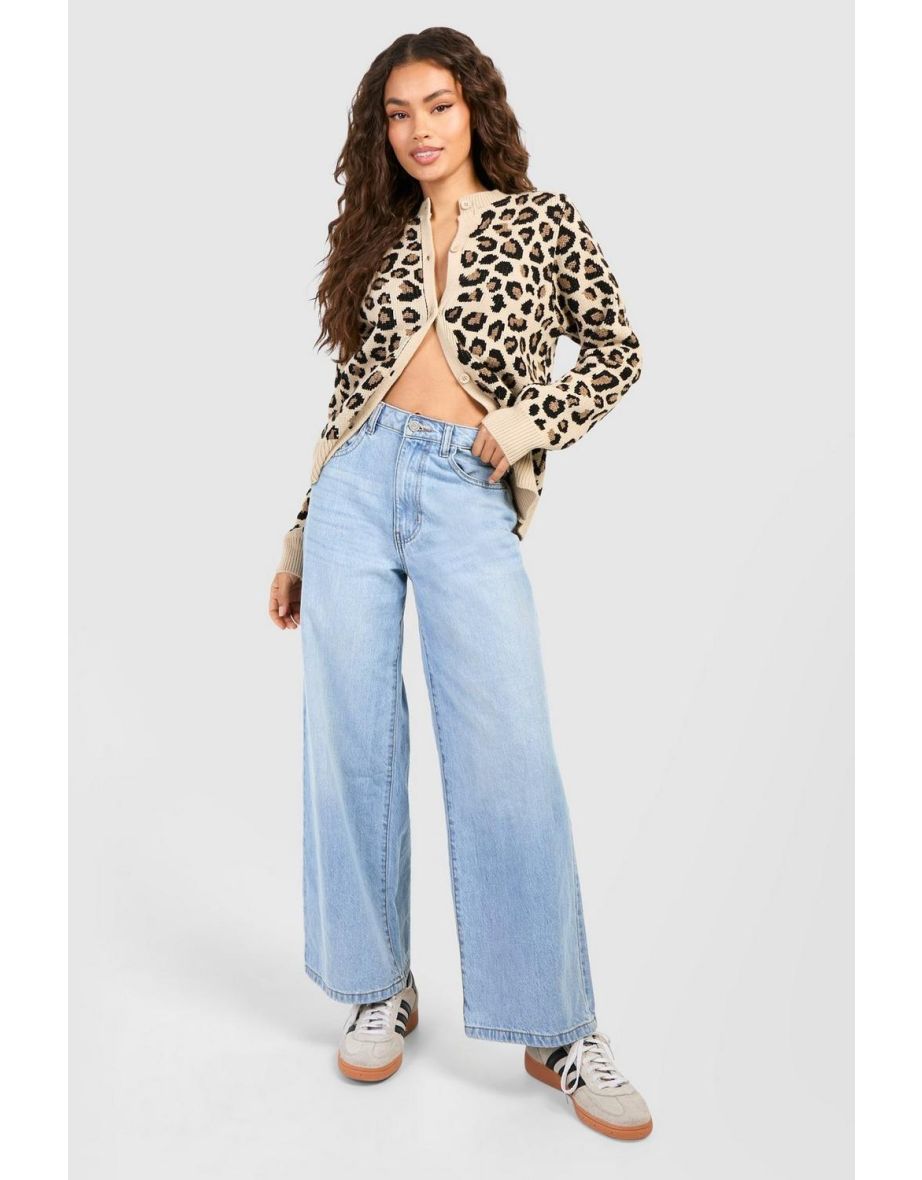 Fine Gauge Crew Neck Leopard Print Micro Cardigan