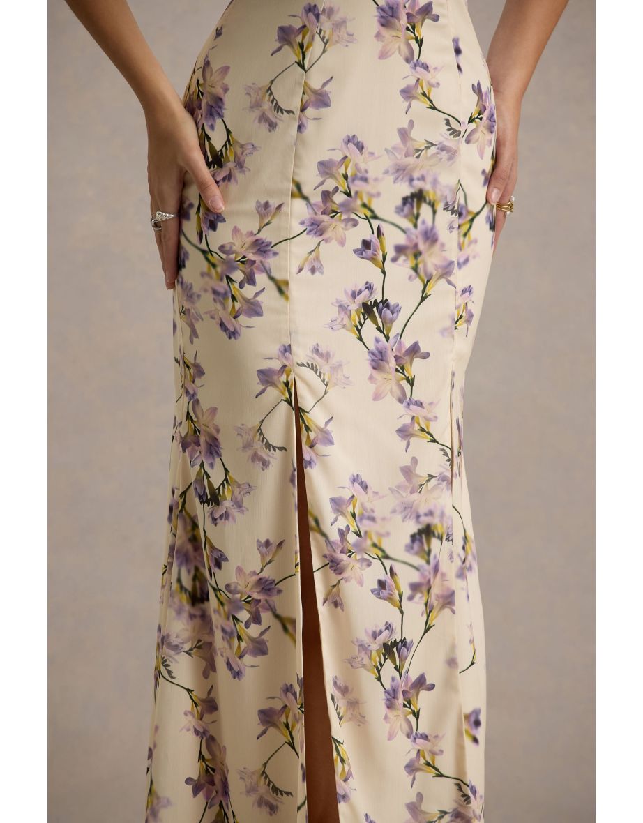 Stila | Lemon Floral Print Plunge-Neck Maxi Dress With High Front Split - 5