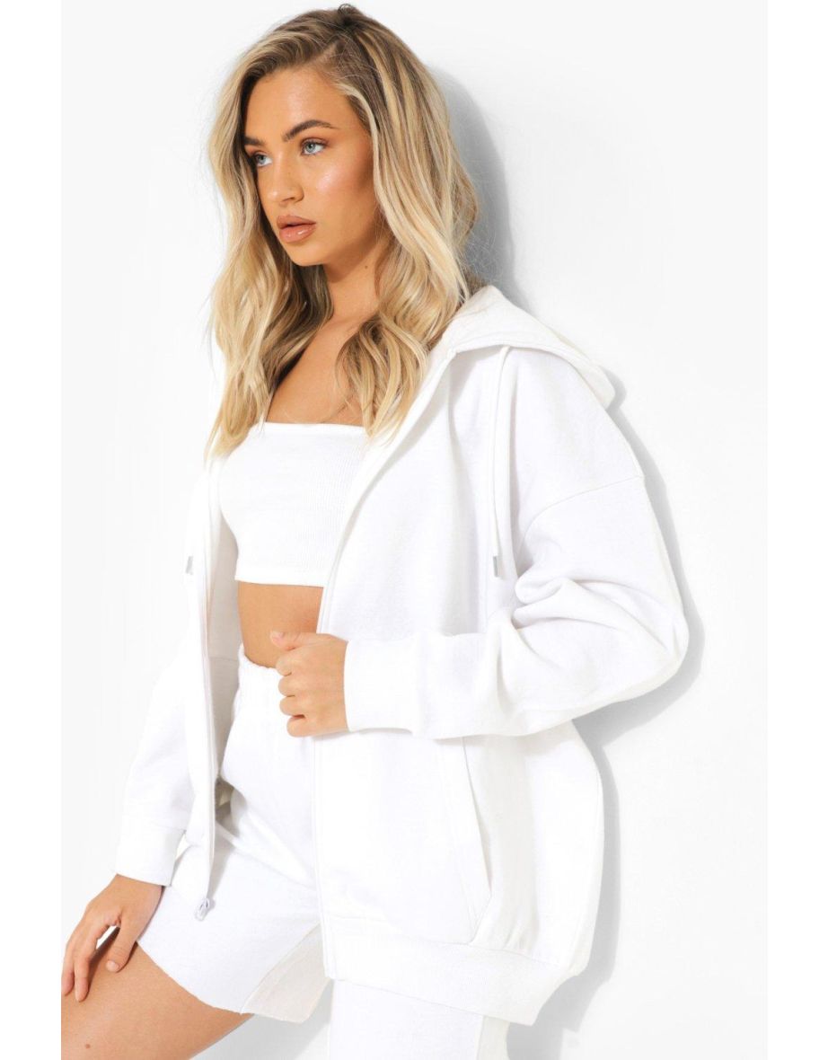 Recycled Oversized Zip Through Hoodie - white - 3