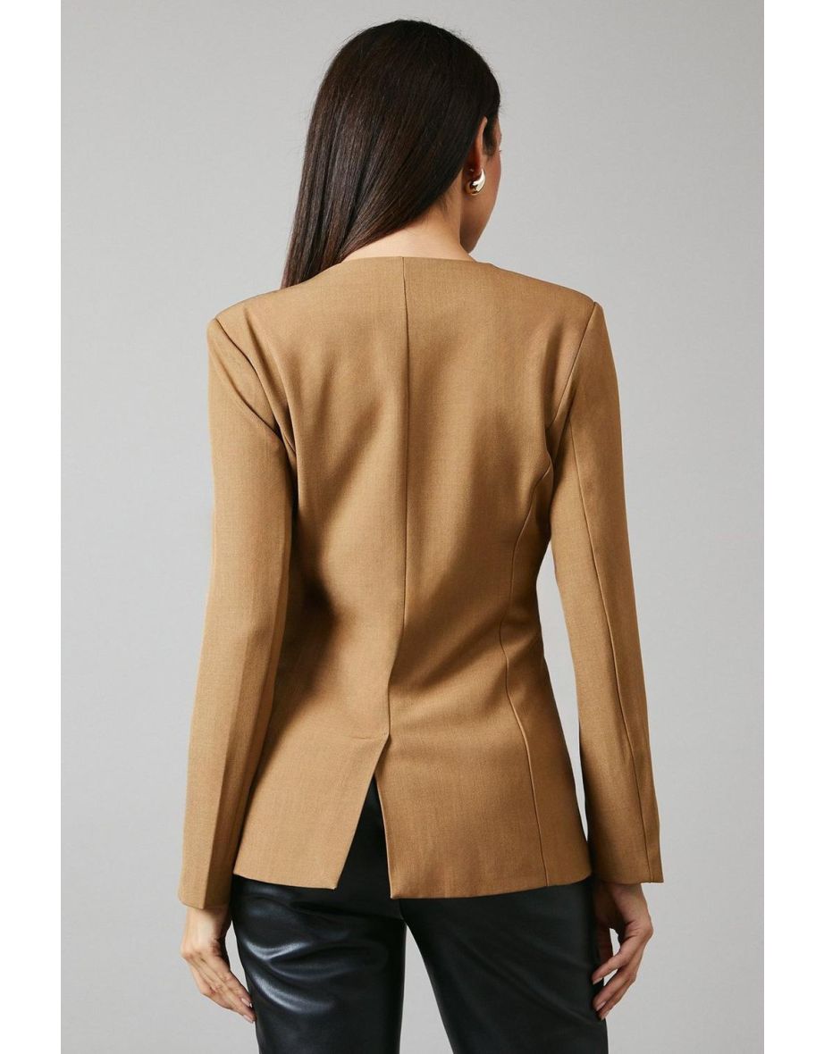 V Neck Collarless Blazer - 3