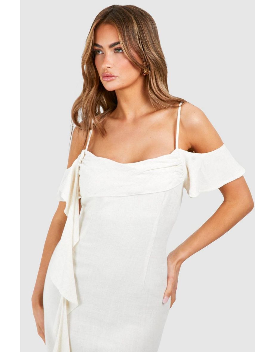 Linen Strappy Draped  Dress - neutral - 3
