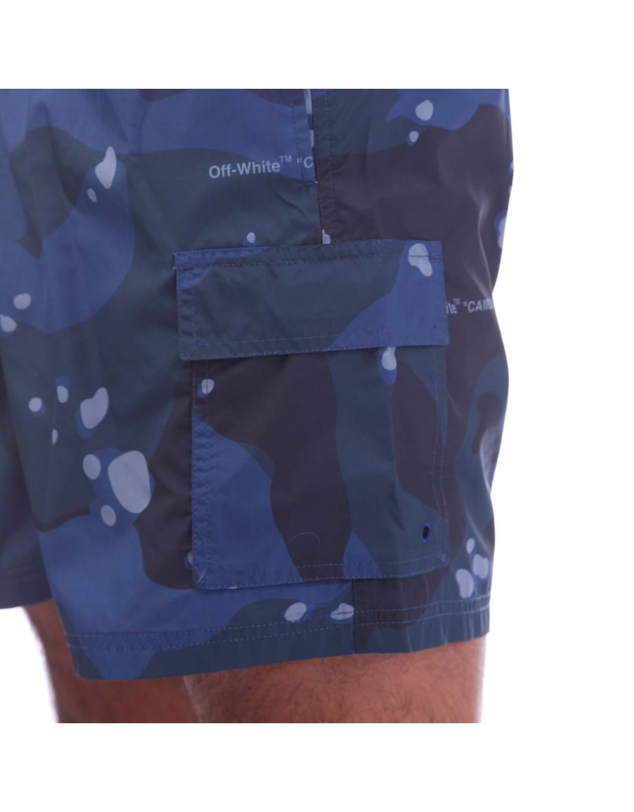 Men's Off White Camo Packable Belt Cargo Swim Shorts in Blue - 2