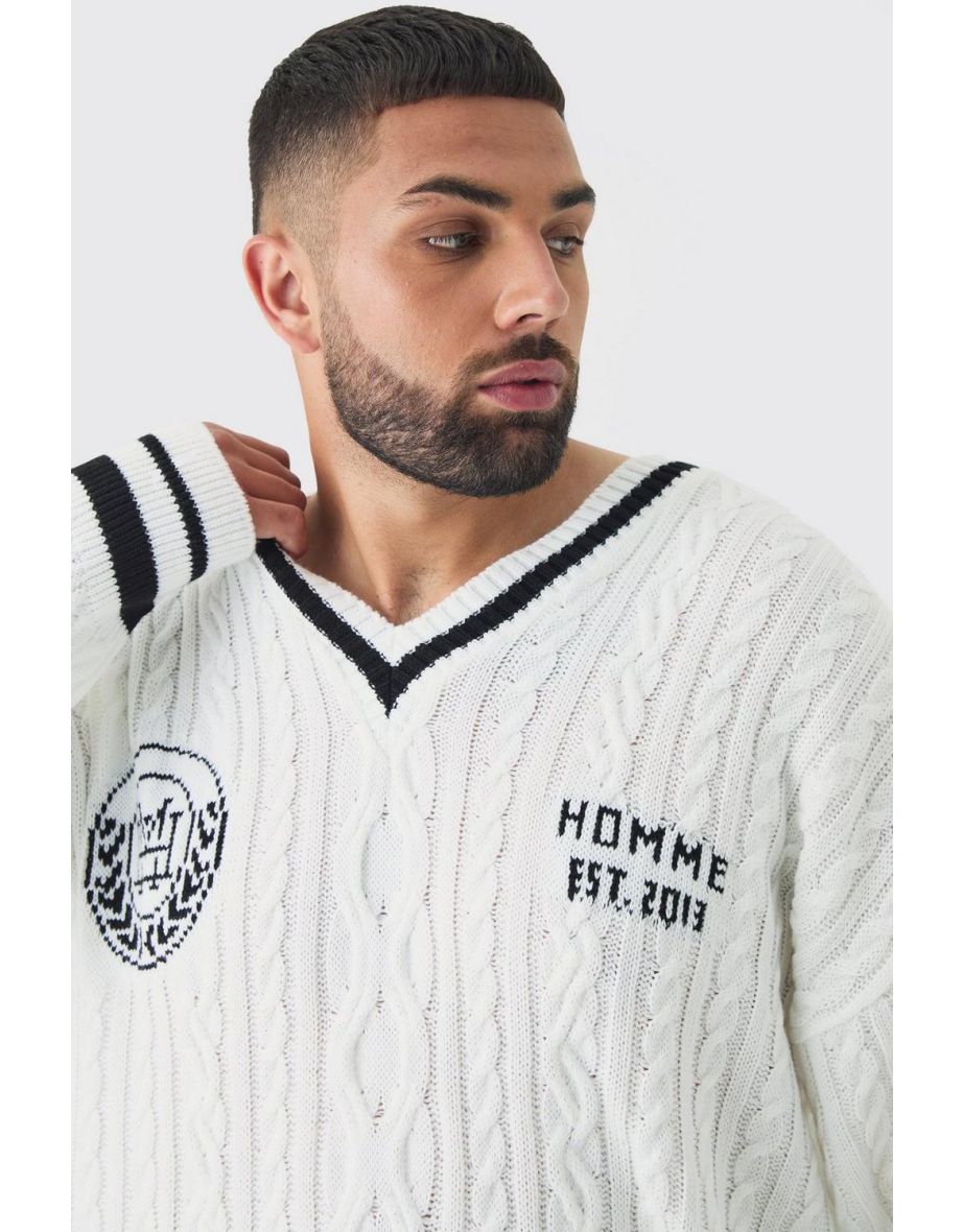 Plus V Neck Varsity Jumper - ecru - 2