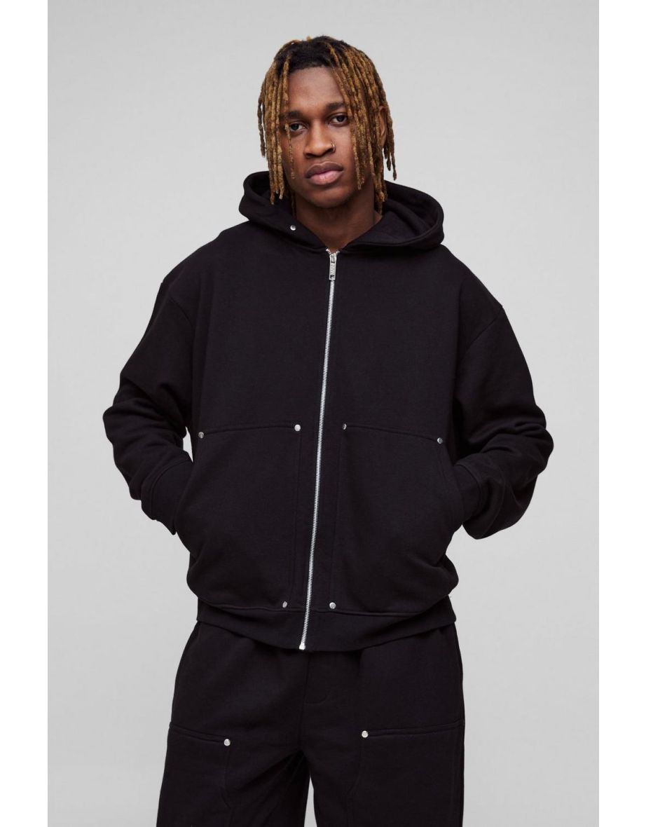 Tall Oversized Heavyweight Carpenter Wide Leg Tracksuit - black - 2