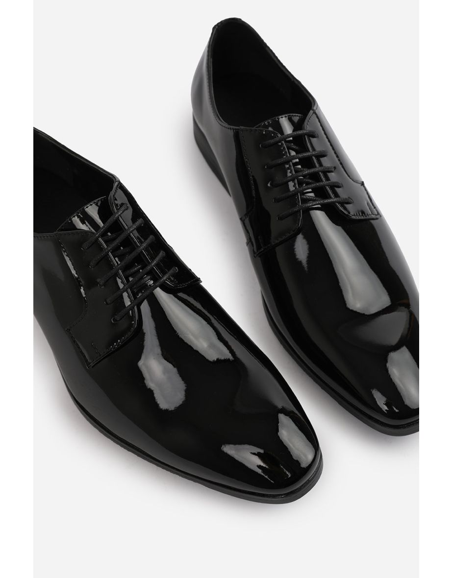 DAVID LACE UP DERBY FORMAL DRESS WORK SHOES IN BLACK PATENT - 7