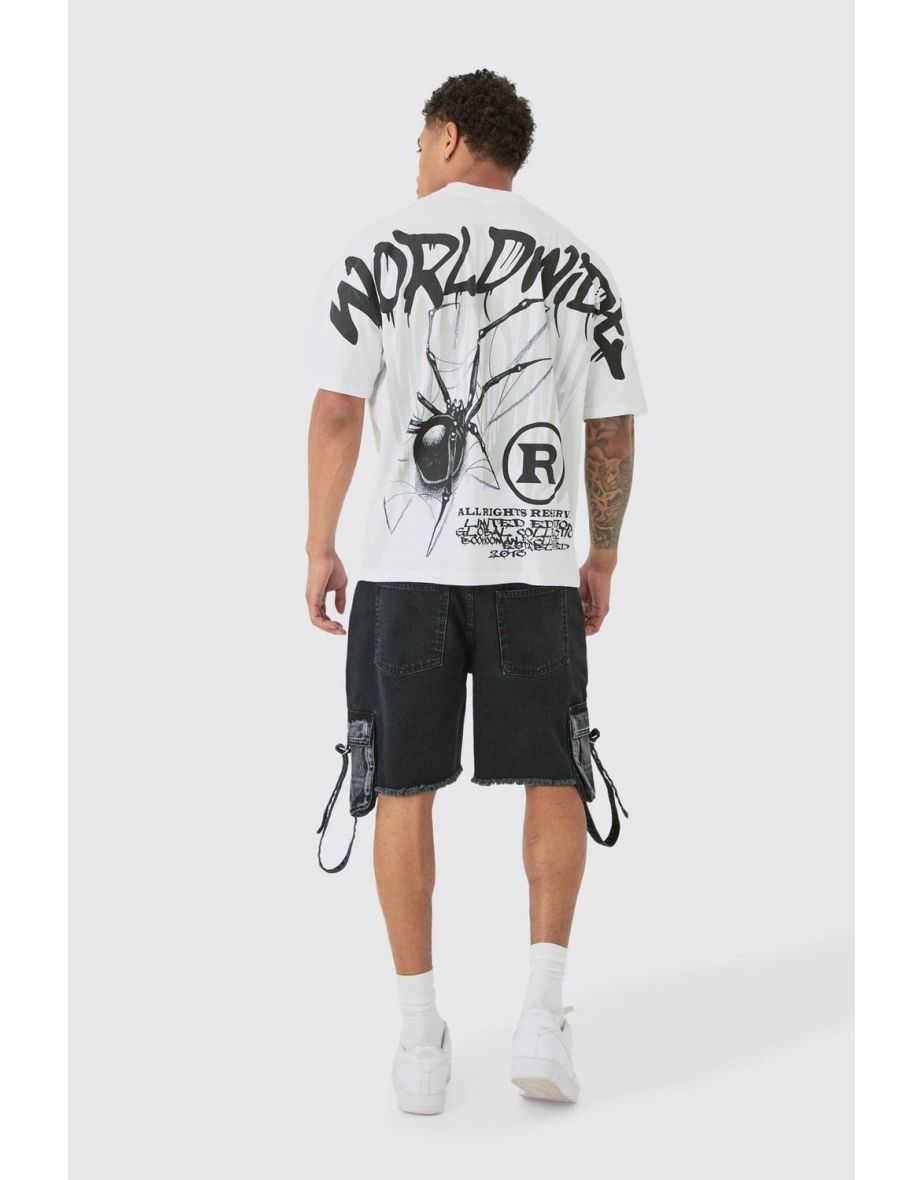Oversized Over Seam Spider Back Print T-shirt - white - 2