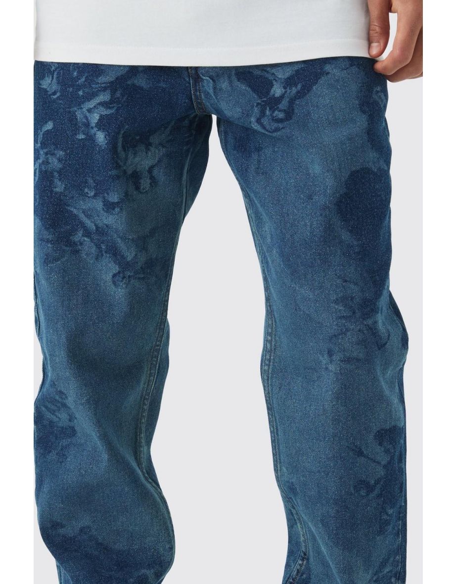 Slim Fit Renaissance Laser Print Denim Jeans - vintage blue - 2