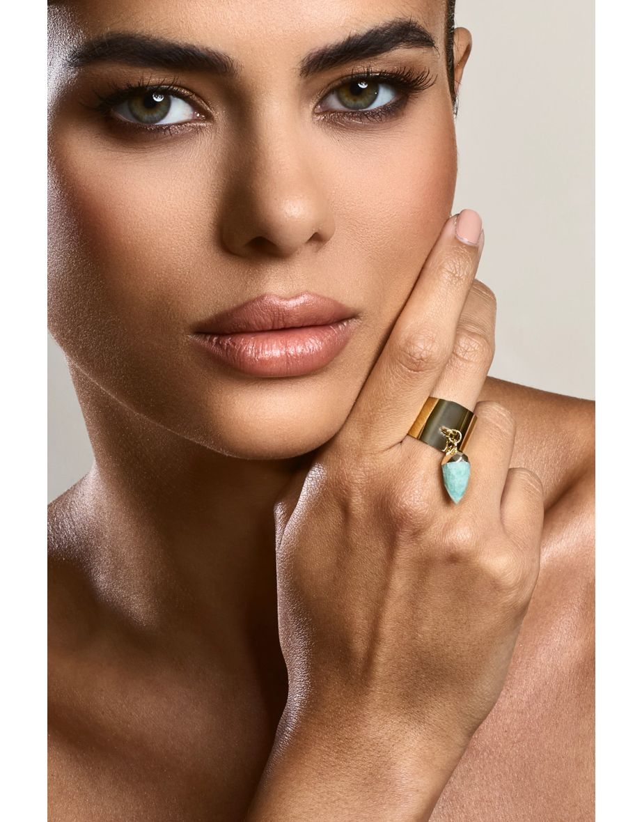 Daya | Gold Adjustable Ring With Sage Crystal