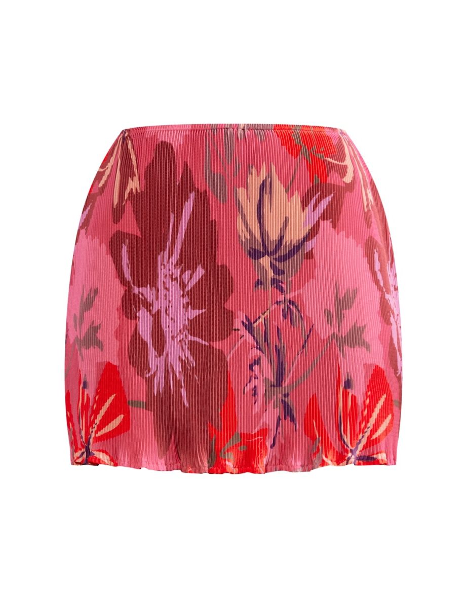 Pink Print Plisse A-line Mini Skirt - 5