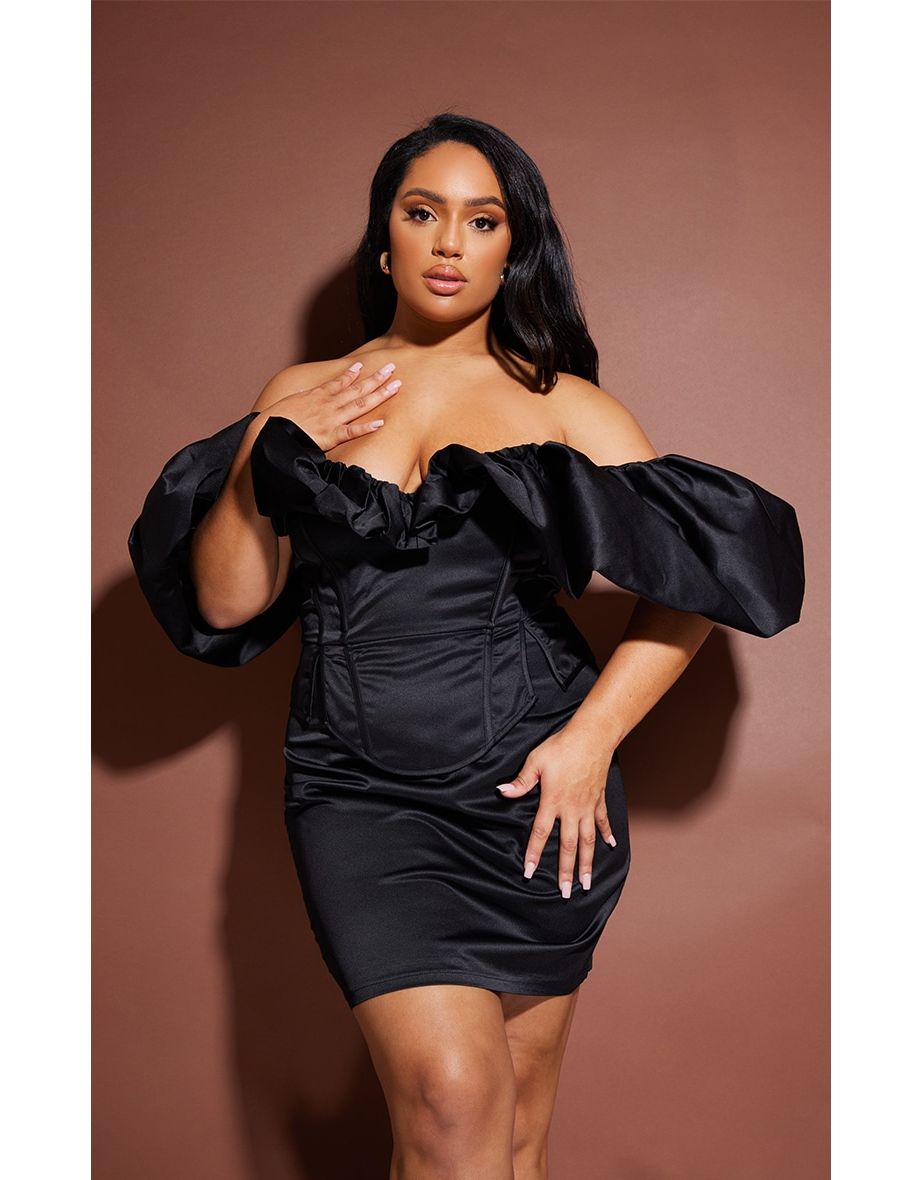 Black satin online bardot dress