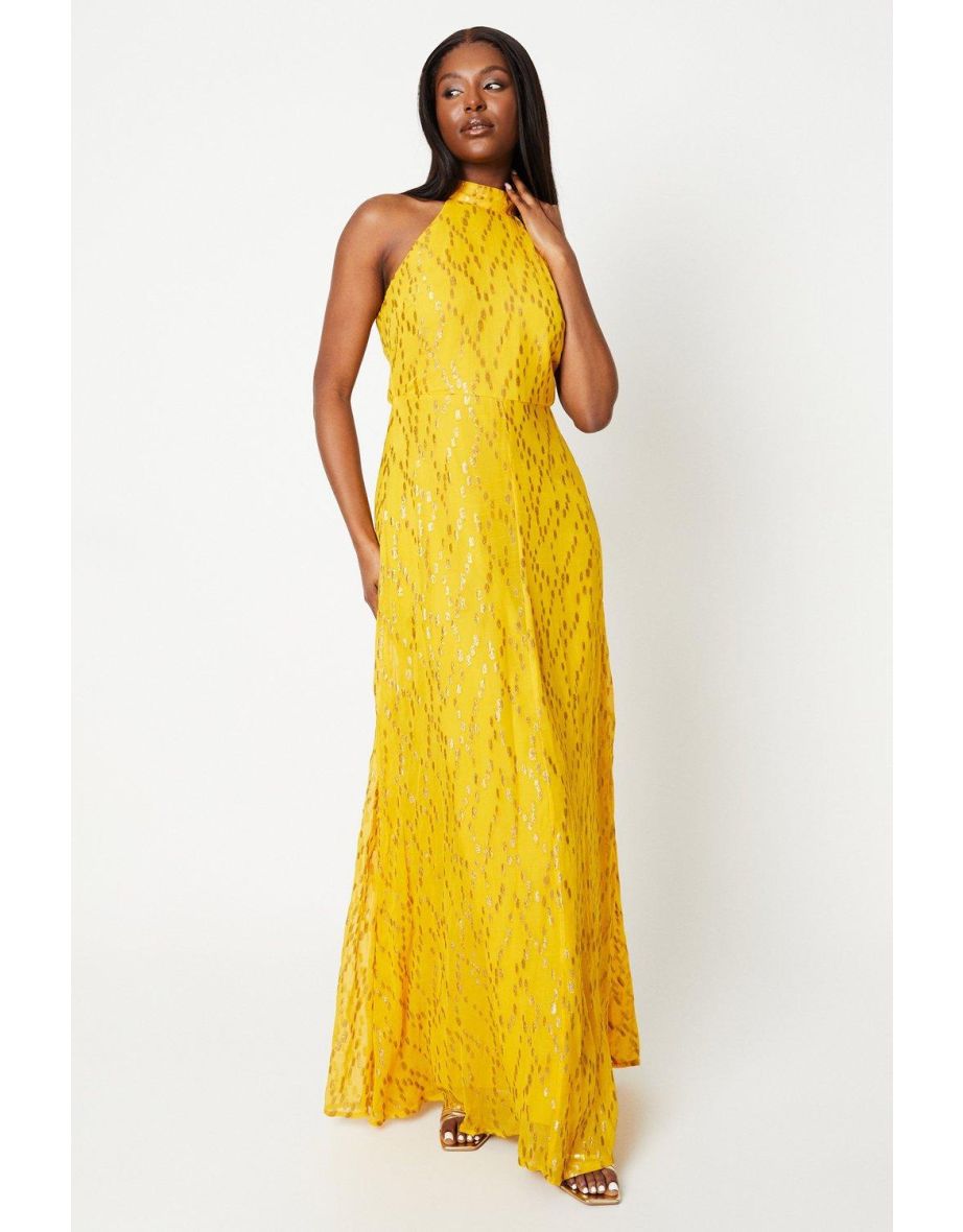 Halter Neck Fil Coupe Maxi Dress
