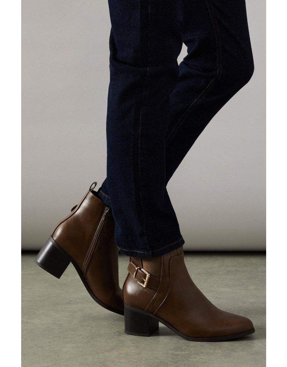 Good For The Sole: Mella Medium Block Heel Buckle Detail Ankle Boots - 3