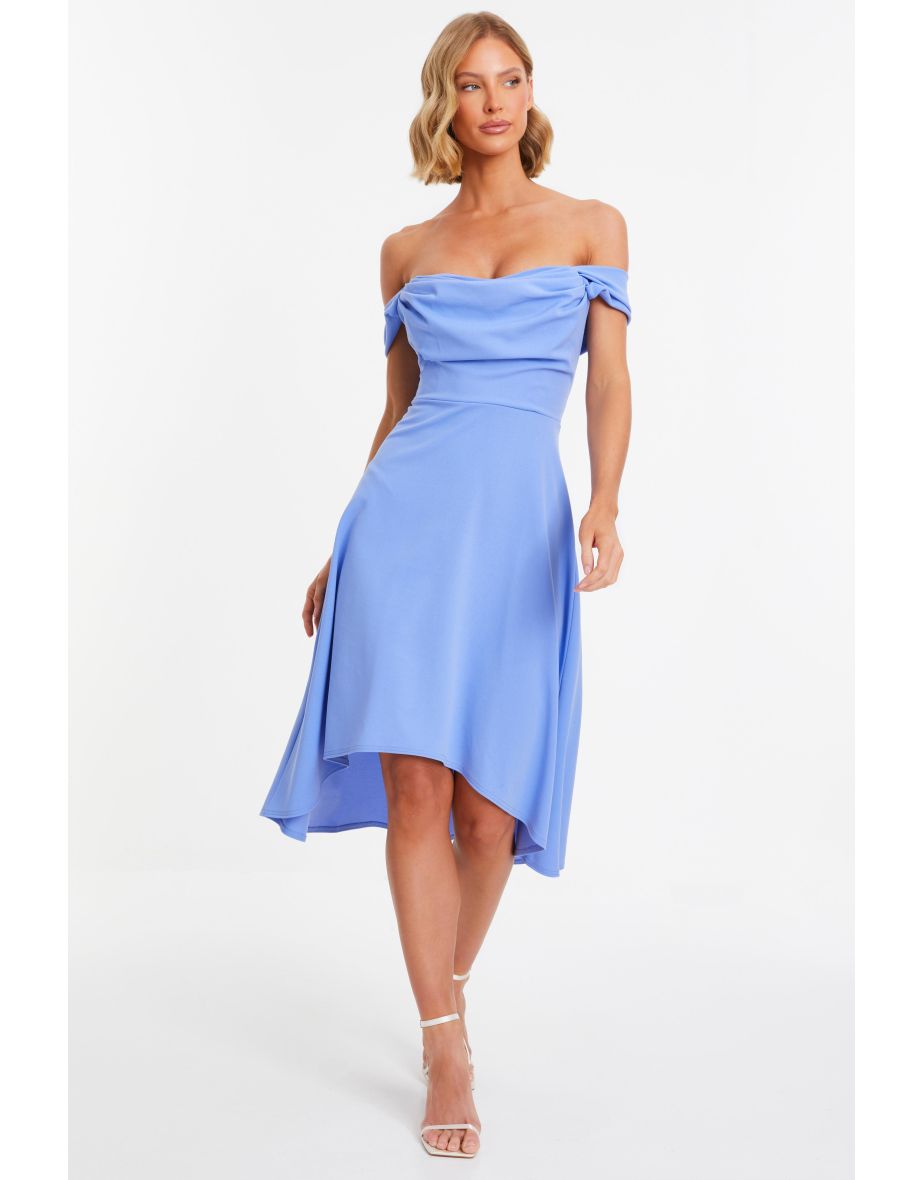 Shop Blue Bardot Dip Hem Midi Dress Online in Bahrain VogaCloset