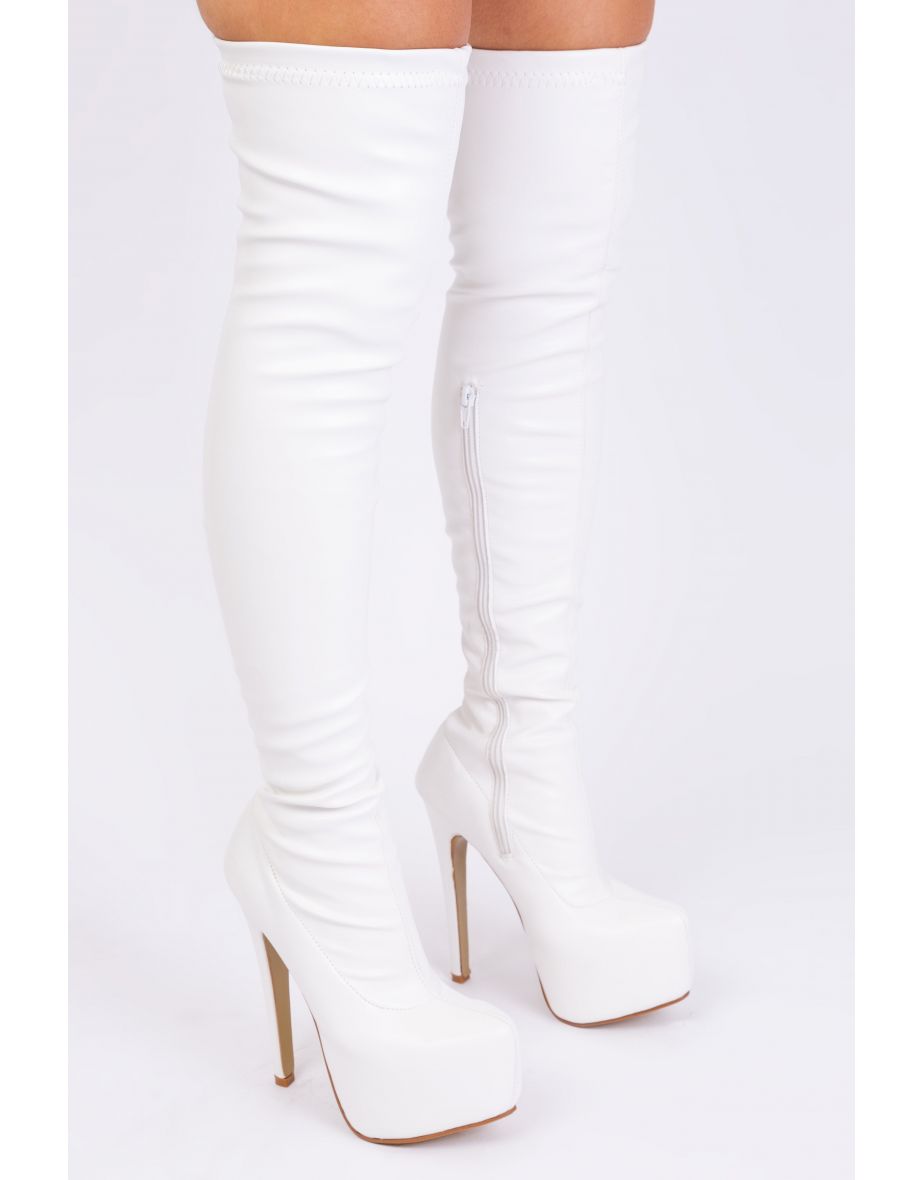 BRINLEY HIGH HEEL OVER THE KNEE BOOTS IN WHITE