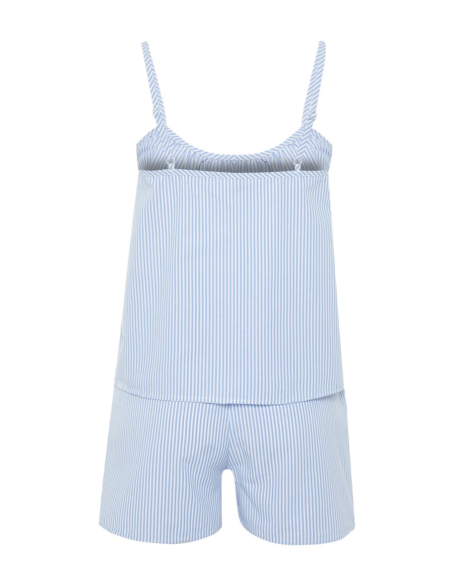 Blue Cotton Striped Woven Pajama Set - 7