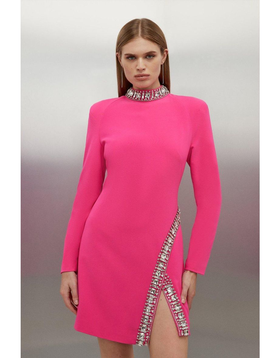 Shop Crystal Embellished Woven Long Sleeve Mini Dress Online Shop Crystal Embellished Woven Long Sleeve Mini Dress Online