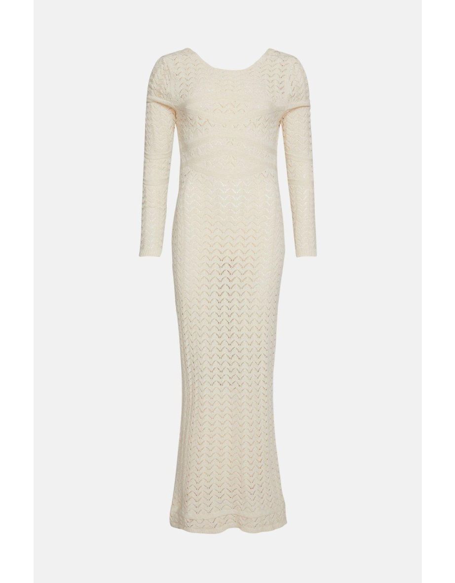Long Sleeve Open Back Crochet Maxi Dress - 3